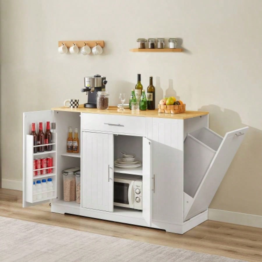 53 Kitchen Storage Islands with Drawers and Trash Can Storage Kitchen Dining. Modern Farmhouse Design, White, 53.2x 20.9Dx 38.0H.