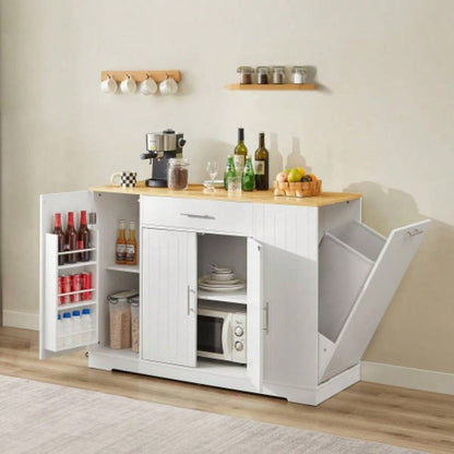 53 Kitchen Storage Islands with Drawers and Trash Can Storage Kitchen Dining. Modern Farmhouse Design, White, 53.2x 20.9Dx 38.0H.