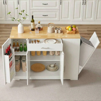 53 Kitchen Storage Islands with Drawers and Trash Can Storage Kitchen Dining. Modern Farmhouse Design, White, 53.2x 20.9Dx 38.0H.