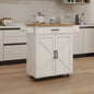 Kitchen island rolling trolley cart with Adjustable Shelves towel rack seasoning rack rubber wood table top - White