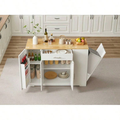53 Kitchen Storage Islands with Drawers and Trash Can Storage Kitchen Dining. Modern Farmhouse Design, White, 53.2x 20.9Dx 38.0H.