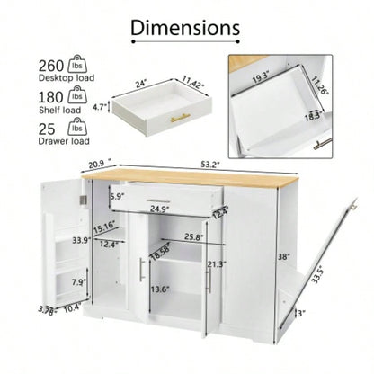 53 Kitchen Storage Islands with Drawers and Trash Can Storage Kitchen Dining. Modern Farmhouse Design, White, 53.2x 20.9Dx 38.0H.