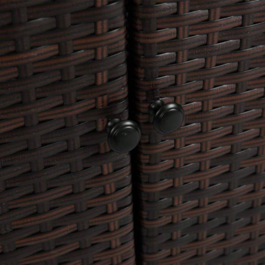 Outdoor Wicker Bar Cart, Patio Wine Serving Cart/Wheels, Rolling Rattan Beverage Bar Counter Table/Glass Top Porch Backyard Garden Poolside Party, Light brown