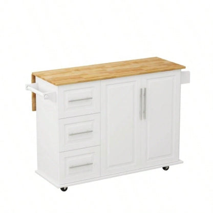 Kitchen Island Cart with 2 Door Cabinet and Three Drawers, 43.31 Inch Width with Spice Rack, Towel Rack White