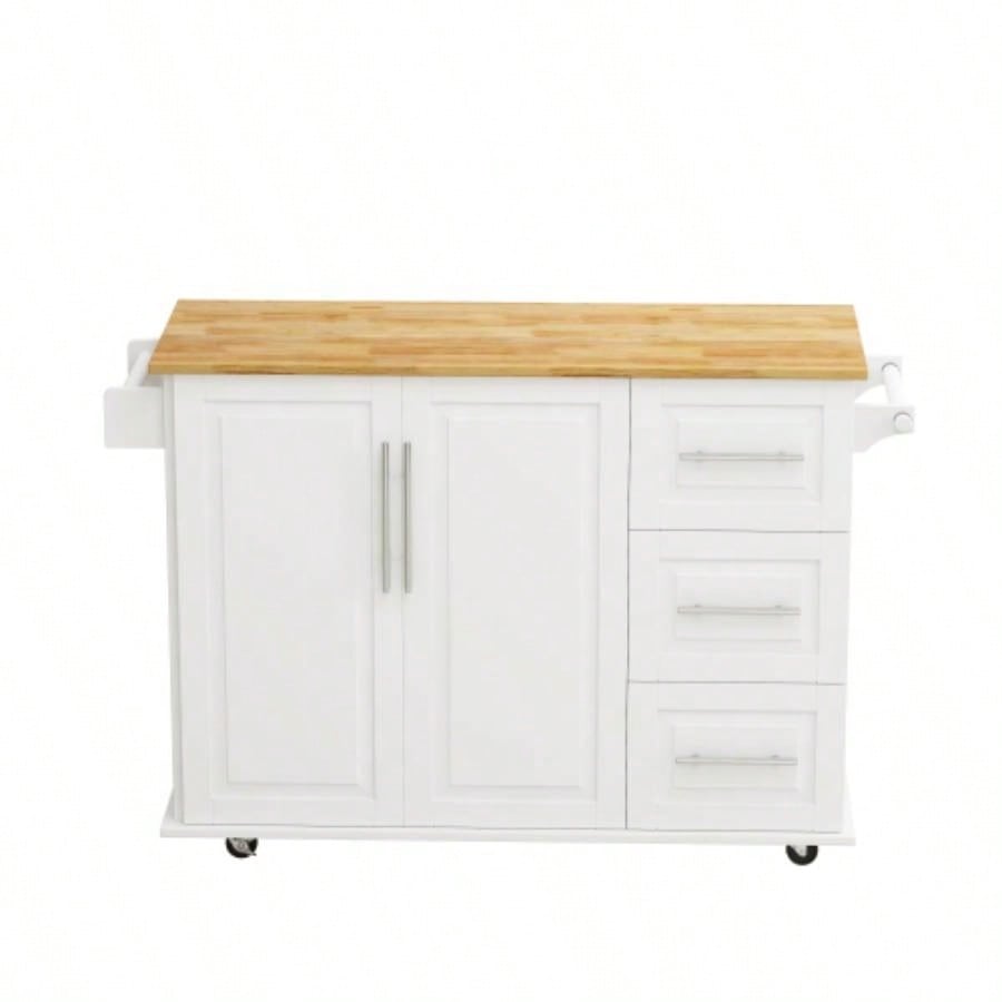 Kitchen Island Cart with 2 Door Cabinet and Three Drawers, 43.31 Inch Width with Spice Rack, Towel Rack White