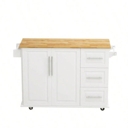 Kitchen Island Cart with 2 Door Cabinet and Three Drawers, 43.31 Inch Width with Spice Rack, Towel Rack White