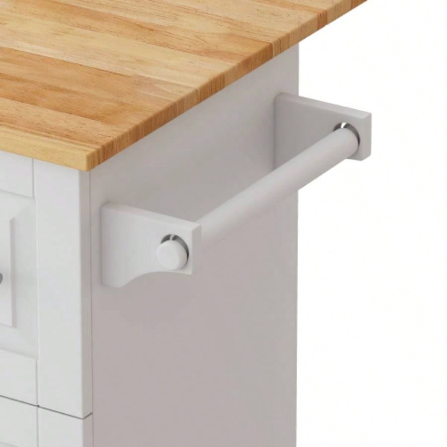 Kitchen Island Cart with 2 Door Cabinet and Three Drawers, 43.31 Inch Width with Spice Rack, Towel Rack White