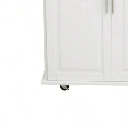 Kitchen Island Cart with 2 Door Cabinet and Three Drawers, 43.31 Inch Width with Spice Rack, Towel Rack White