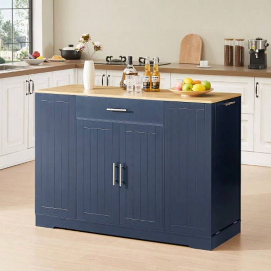 53 Kitchen Storage Islands with Drawers and Trash Can Storage Kitchen Dining. Modern Farmhouse Design, Navy Blue, 53.2x 20.9Dx 38.0H.