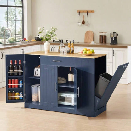 53 Kitchen Storage Islands with Drawers and Trash Can Storage Kitchen Dining. Modern Farmhouse Design, Navy Blue, 53.2x 20.9Dx 38.0H.