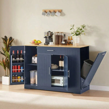 53 Kitchen Storage Islands with Drawers and Trash Can Storage Kitchen Dining. Modern Farmhouse Design, Navy Blue, 53.2x 20.9Dx 38.0H.