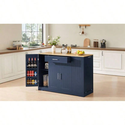 53 Kitchen Storage Islands with Drawers and Trash Can Storage Kitchen Dining. Modern Farmhouse Design, Navy Blue, 53.2x 20.9Dx 38.0H.