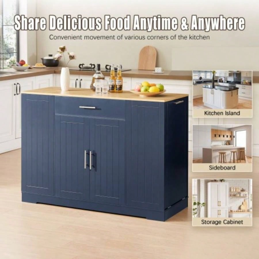 53 Kitchen Storage Islands with Drawers and Trash Can Storage Kitchen Dining. Modern Farmhouse Design, Navy Blue, 53.2x 20.9Dx 38.0H.