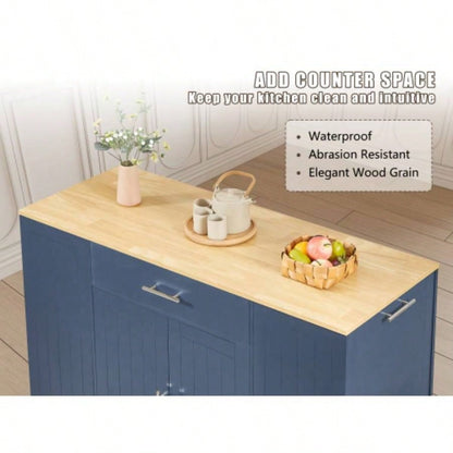 53 Kitchen Storage Islands with Drawers and Trash Can Storage Kitchen Dining. Modern Farmhouse Design, Navy Blue, 53.2x 20.9Dx 38.0H.
