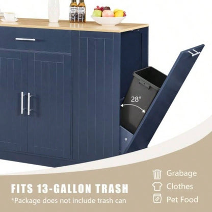 53 Kitchen Storage Islands with Drawers and Trash Can Storage Kitchen Dining. Modern Farmhouse Design, Navy Blue, 53.2x 20.9Dx 38.0H.