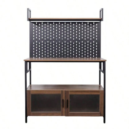 Kitchen Bakers Rack with Door, Microwave Oven Stand, Utility Storage Shelf, Durable Kitchen Organizer Small Spaces