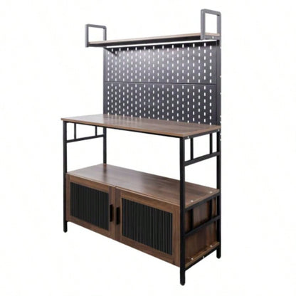 Kitchen Bakers Rack with Door, Microwave Oven Stand, Utility Storage Shelf, Durable Kitchen Organizer Small Spaces