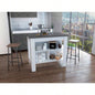 Kitchen Island, kitchen table 35 H, Four, Three Open Storage Shelves, White/ Onix