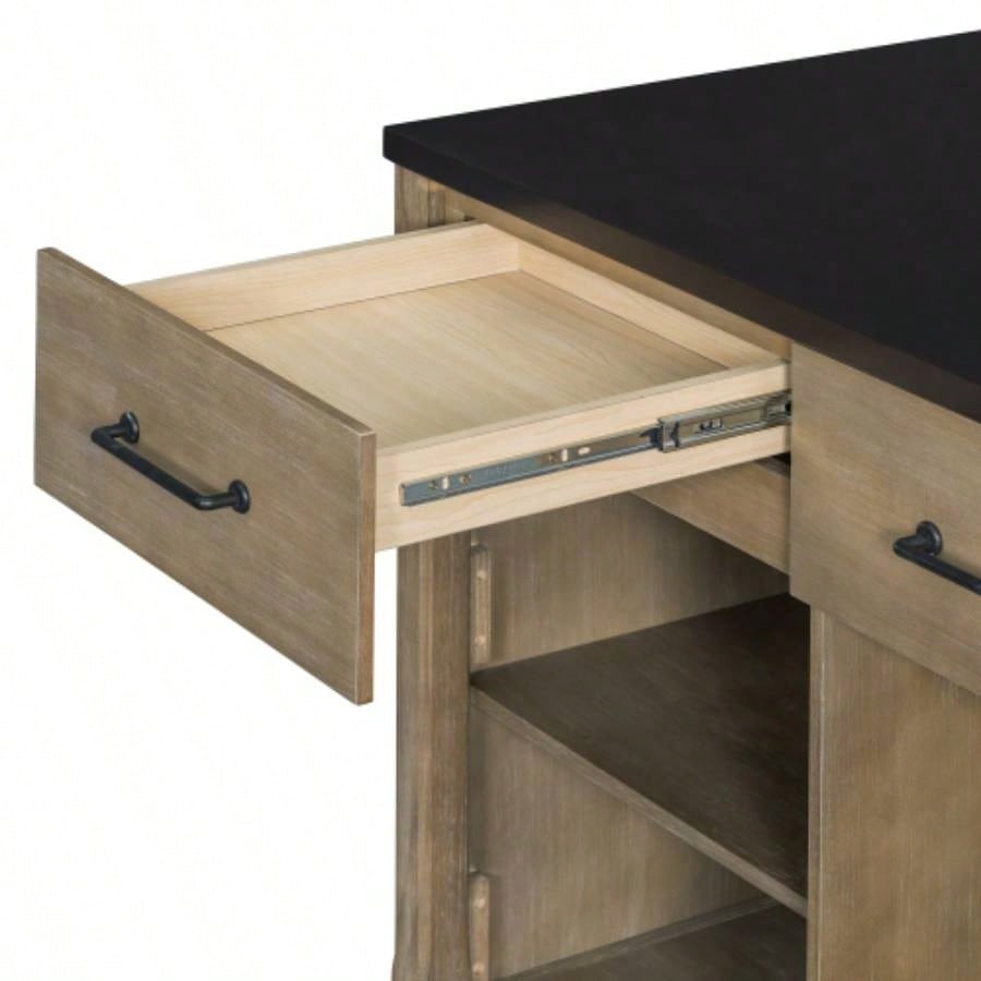 TREXM Extendable Kitchen Island with Storage, Multi - Functional Kitchen Cart with Built - In Power Outlets, Retro Kitchen Island on Wheels with Drawers and Open Shelves Kitchen Espresso+Natural