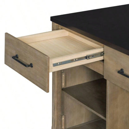 TREXM Extendable Kitchen Island with Storage, Multi - Functional Kitchen Cart with Built - In Power Outlets, Retro Kitchen Island on Wheels with Drawers and Open Shelves Kitchen Espresso+Natural