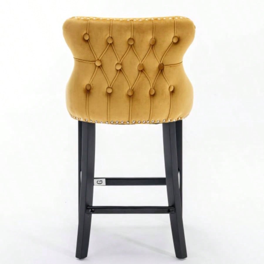 Contemporary Velvet Upholstered Wing - Back Barstools with Button Tufted Decoration and Wooden, and Nailhead Trim, Leisure Style Bar Chairs, Bar stools, Set of 4 GoldSW1824GLx2 cartons