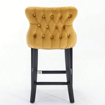 Contemporary Velvet Upholstered Wing - Back Barstools with Button Tufted Decoration and Wooden, and Nailhead Trim, Leisure Style Bar Chairs, Bar stools, Set of 4 GoldSW1824GLx2 cartons