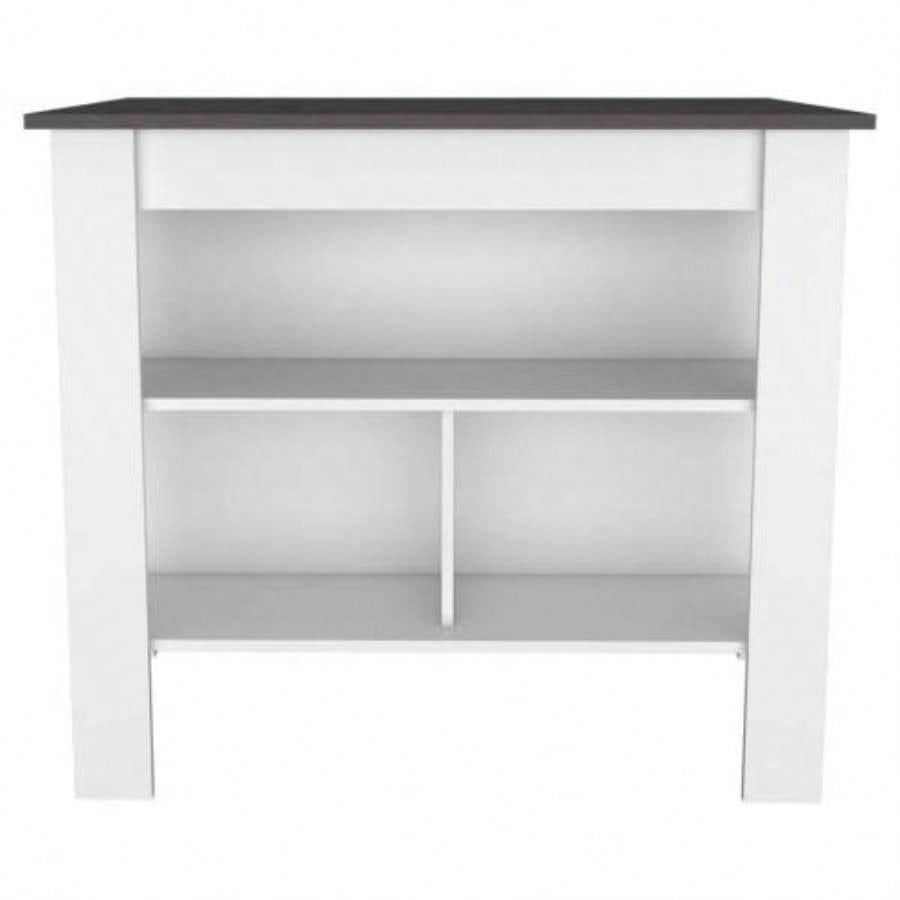 Kitchen Island, kitchen table 35 H, Four, Three Open Storage Shelves, White/ Onix