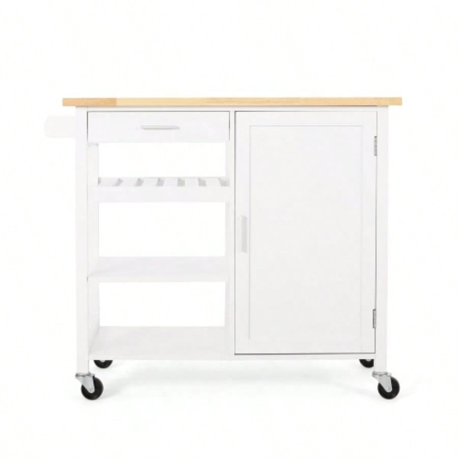 Kitchen Island Cart with Solid Wood Top, 41 Width Mobile Carts with Storage Cabinet, Rolling Kitchen Table with Spice Rack, Towel Rack, and Drawer, Portable Islands on Wheels