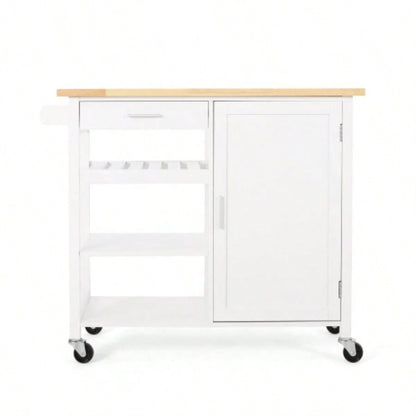 Kitchen Island Cart with Solid Wood Top, 41 Width Mobile Carts with Storage Cabinet, Rolling Kitchen Table with Spice Rack, Towel Rack, and Drawer, Portable Islands on Wheels