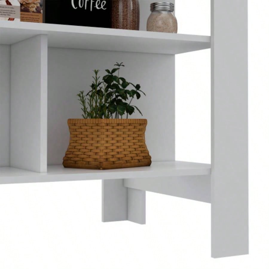 Kitchen Island, kitchen table 35 H, Four, Three Open Storage Shelves, White/ Walnut