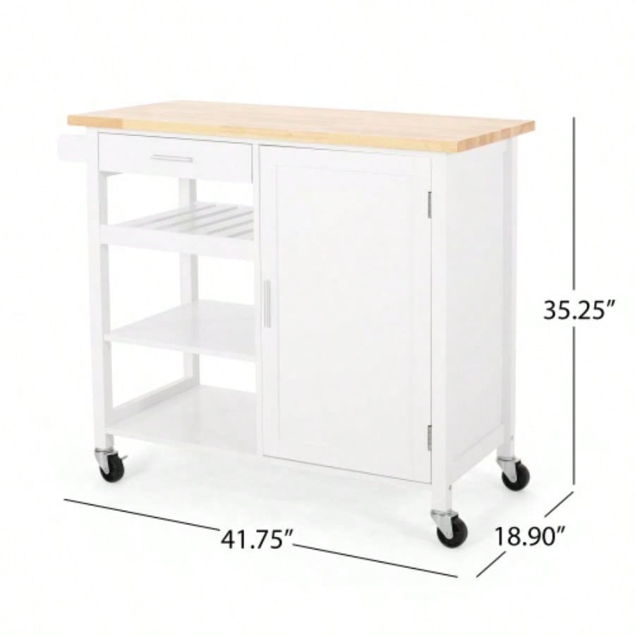 Kitchen Island Cart with Solid Wood Top, 41 Width Mobile Carts with Storage Cabinet, Rolling Kitchen Table with Spice Rack, Towel Rack, and Drawer, Portable Islands on Wheels