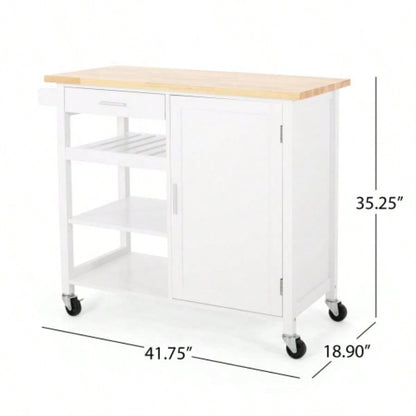 Kitchen Island Cart with Solid Wood Top, 41 Width Mobile Carts with Storage Cabinet, Rolling Kitchen Table with Spice Rack, Towel Rack, and Drawer, Portable Islands on Wheels