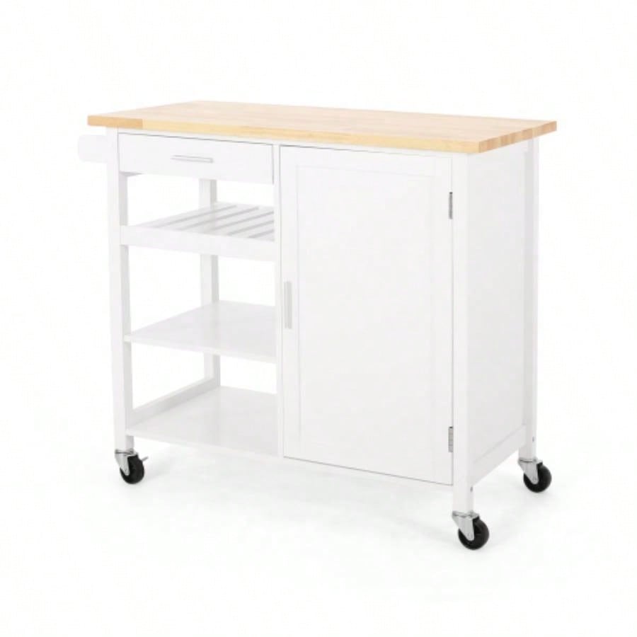 Kitchen Island Cart with Solid Wood Top, 41 Width Mobile Carts with Storage Cabinet, Rolling Kitchen Table with Spice Rack, Towel Rack, and Drawer, Portable Islands on Wheels