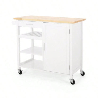 Kitchen Island Cart with Solid Wood Top, 41 Width Mobile Carts with Storage Cabinet, Rolling Kitchen Table with Spice Rack, Towel Rack, and Drawer, Portable Islands on Wheels