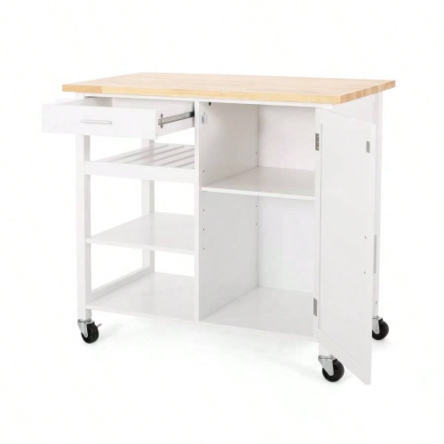 Kitchen Island Cart with Solid Wood Top, 41 Width Mobile Carts with Storage Cabinet, Rolling Kitchen Table with Spice Rack, Towel Rack, and Drawer, Portable Islands on Wheels