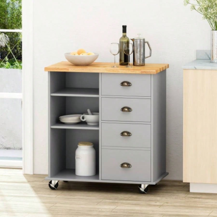 Kitchen Island Cart with Storage, Rolling Side Table on Wheels with Large Worktop, Cabinet with Drawers Kitchen, Dinning Room