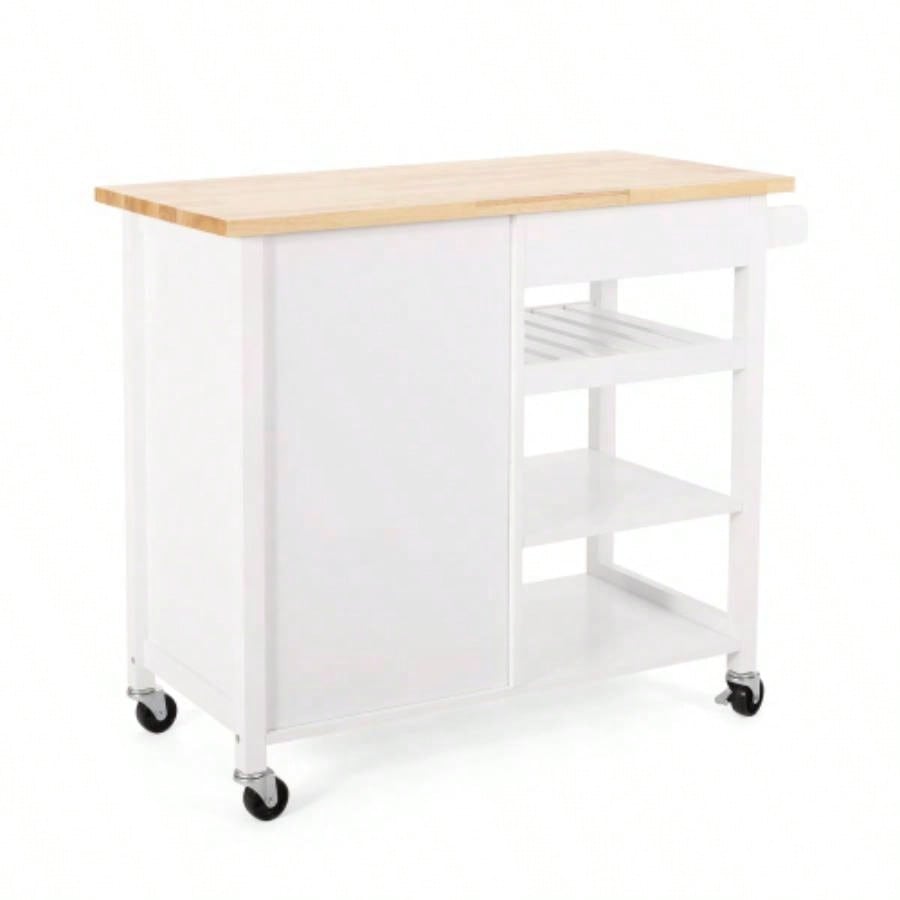Kitchen Island Cart with Solid Wood Top, 41 Width Mobile Carts with Storage Cabinet, Rolling Kitchen Table with Spice Rack, Towel Rack, and Drawer, Portable Islands on Wheels