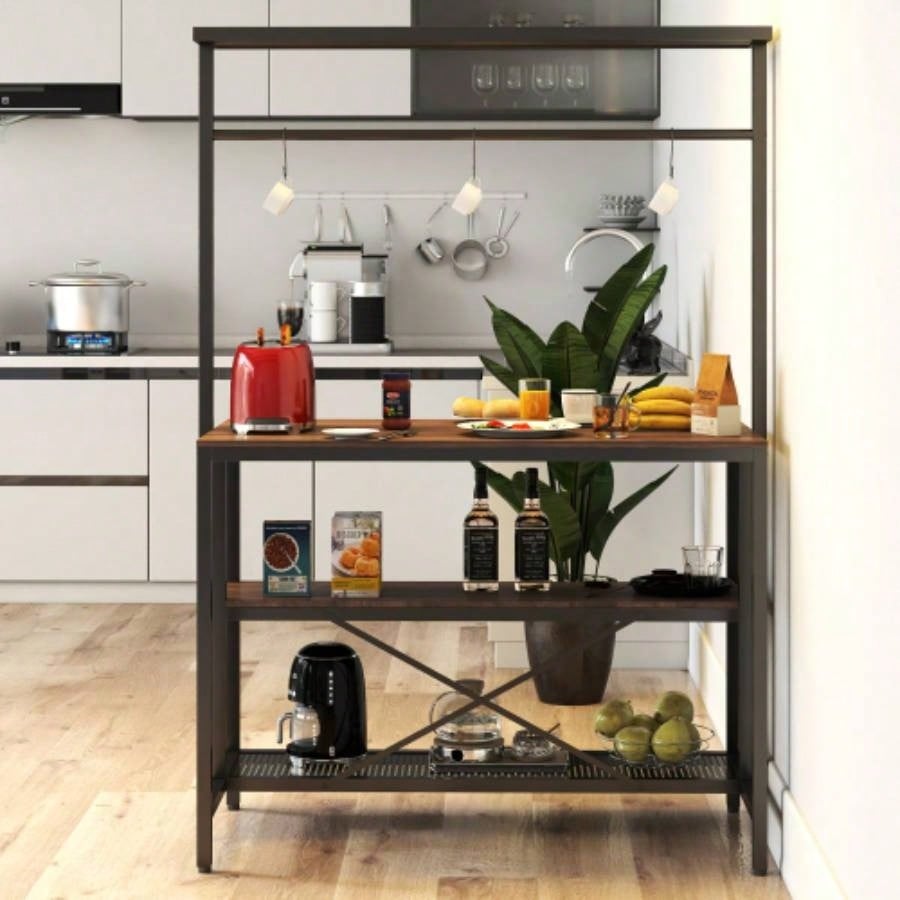 kitchen Island, Bakers Rack, Island Table Kitchen, 3 Tier Microwave Stand Oven Shelf with Storage, Storage Shelf Kitchen Dining Room Living Room, 3 Hooks