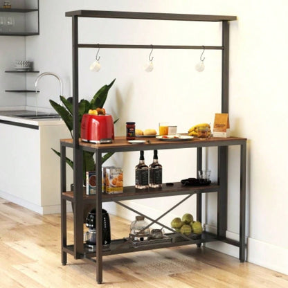 kitchen Island, Bakers Rack, Island Table Kitchen, 3 Tier Microwave Stand Oven Shelf with Storage, Storage Shelf Kitchen Dining Room Living Room, 3 Hooks