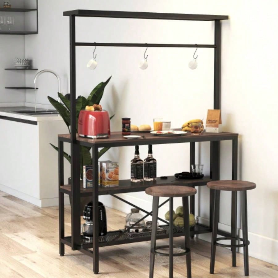 kitchen Island, Bakers Rack, Island Table Kitchen, 3 Tier Microwave Stand Oven Shelf with Storage, Storage Shelf Kitchen Dining Room Living Room, 3 Hooks
