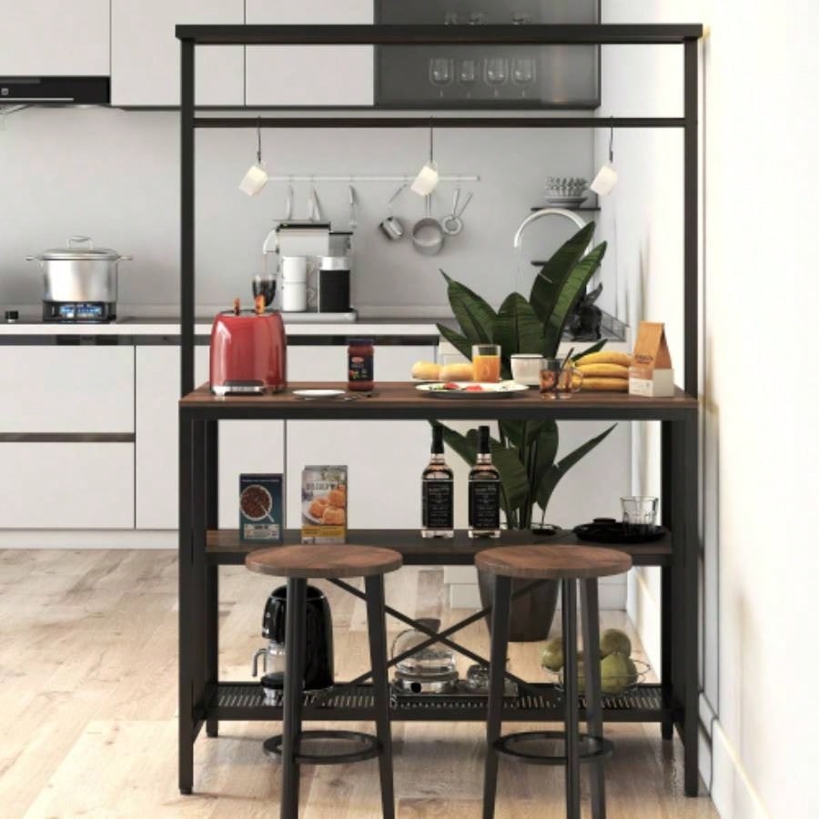 kitchen Island, Bakers Rack, Island Table Kitchen, 3 Tier Microwave Stand Oven Shelf with Storage, Storage Shelf Kitchen Dining Room Living Room, 3 Hooks