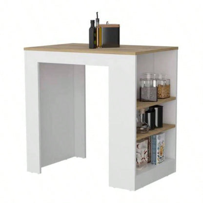 Kitchen Island, Kitchen Bar Table 36 H, with 3 - Side Shelves, White/ Macadamia