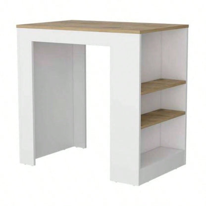 Kitchen Island, Kitchen Bar Table 36 H, with 3 - Side Shelves, White/ Macadamia