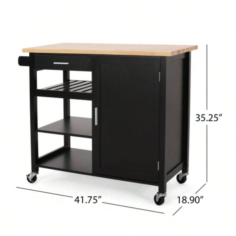 Kitchen Island Cart with Solid Wood Top, Mobile Carts with Storage Cabinet, Rolling Kitchen Table with Spice Rack, Towel Rack, and Drawer, Portable Islands on Wheels