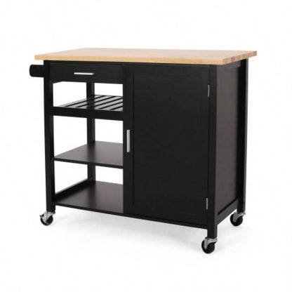 Kitchen Island Cart with Solid Wood Top, Mobile Carts with Storage Cabinet, Rolling Kitchen Table with Spice Rack, Towel Rack, and Drawer, Portable Islands on Wheels