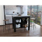 Kitchen Island, kitchen table 35 H, Four, Three Open Storage Shelves, Black/ Ibiza Marble