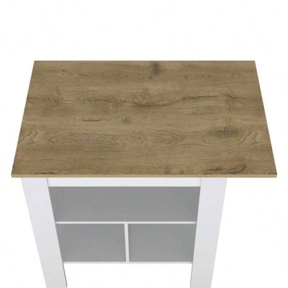 Kitchen Island, kitchen table 35 H, 3 Open Shelves, White/Macadamia