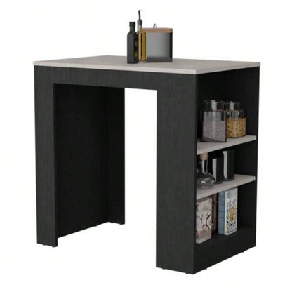 Kitchen Island, Kitchen Bar Table 36 H, with 3 - Side Shelves, White, Wengue/ Ibiza Marble Color