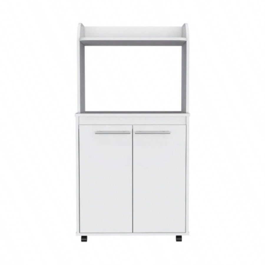 Kitchen Cart 49 H, Two Door Cabinet, One Open Shelf, Two Interior Shelves, White