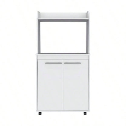 Kitchen Cart 49 H, Two Door Cabinet, One Open Shelf, Two Interior Shelves, White